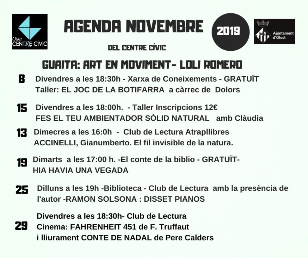 Agenda d'activitats al Centre Cívic durant el mes de novembre